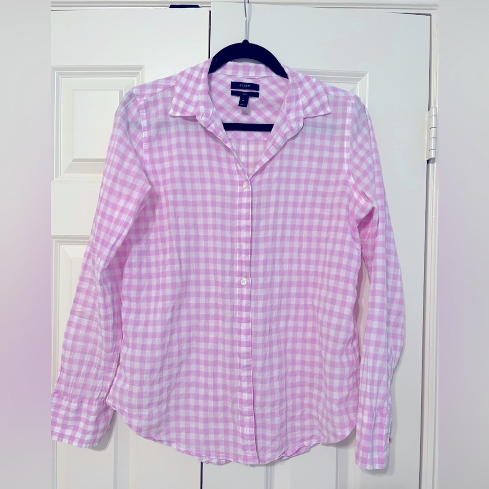 J. Crew boy cut shirt in pink purple check